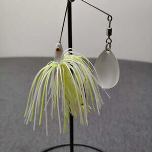 Tandem Blade Spinnerbait Lure White Yellow Green Skirt Bass Fishing Tackle NWOT